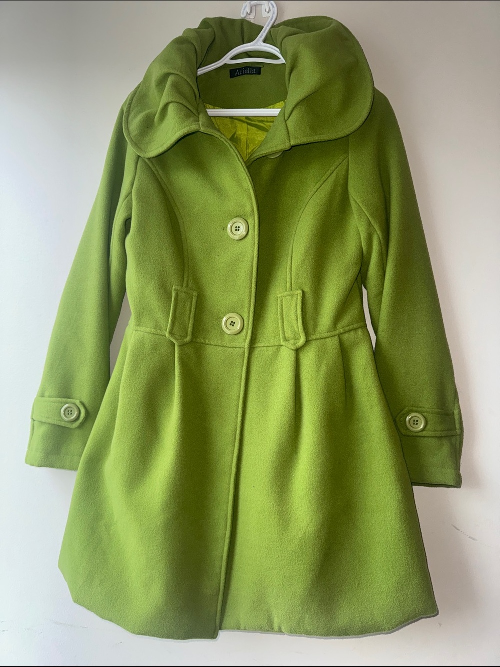 Ariella Lime Green Women's Pea Coat with Rounded Collar
